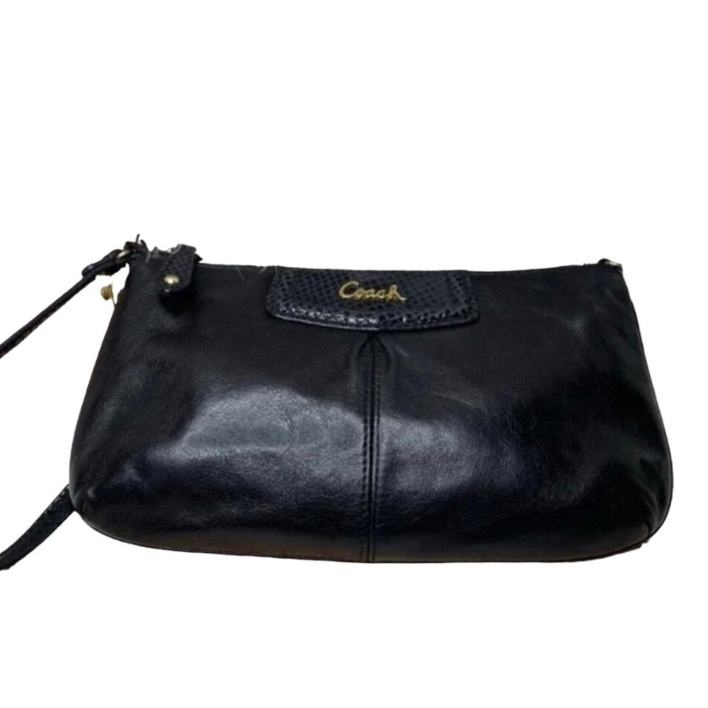 Coach Ashley Black Leather Clutch/Shoulder Bag Gem